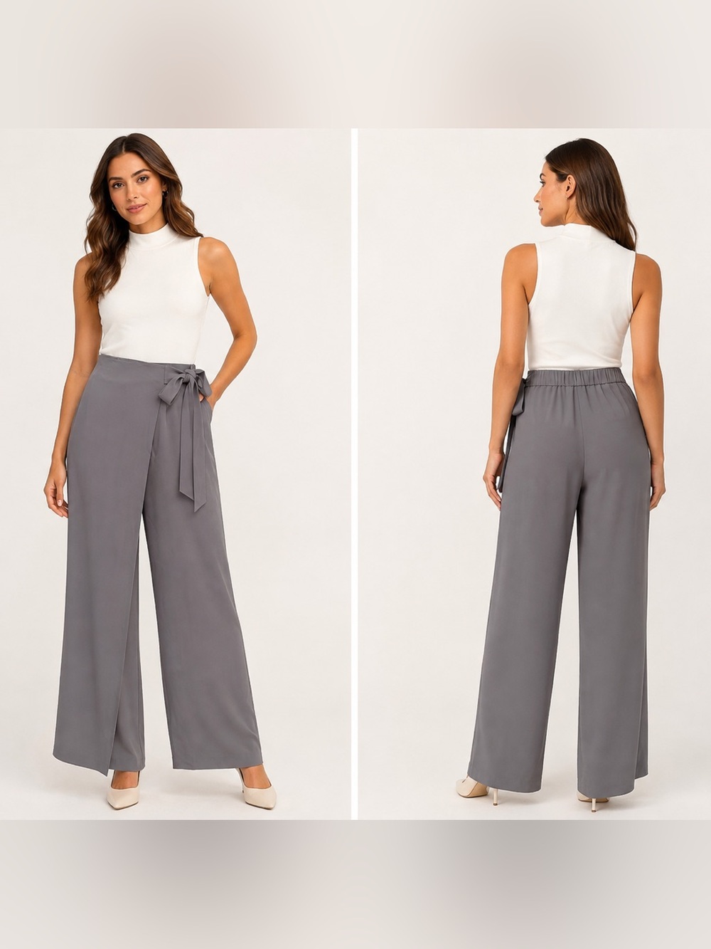 NWT Halara Gray Wrap Front Bow Tie Wide Leg Pants Size S